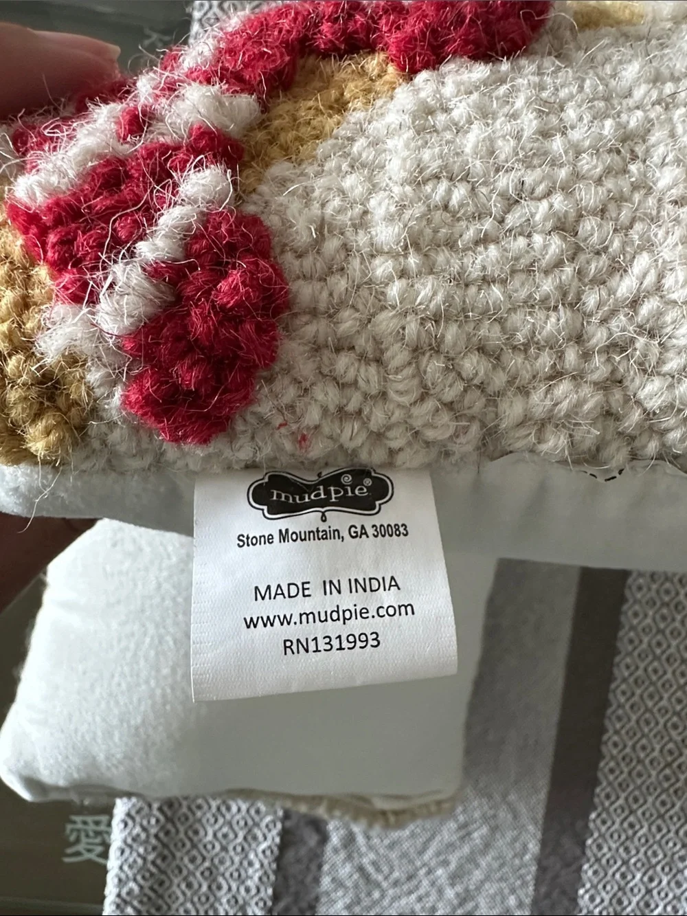 New set of 3 Christmas hooked wool dog pillows Mud Pie